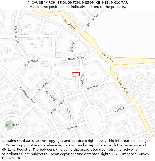 4, CAUSEY ARCH, BROUGHTON, MILTON KEYNES, MK10 7AR: Location map and indicative extent of plot