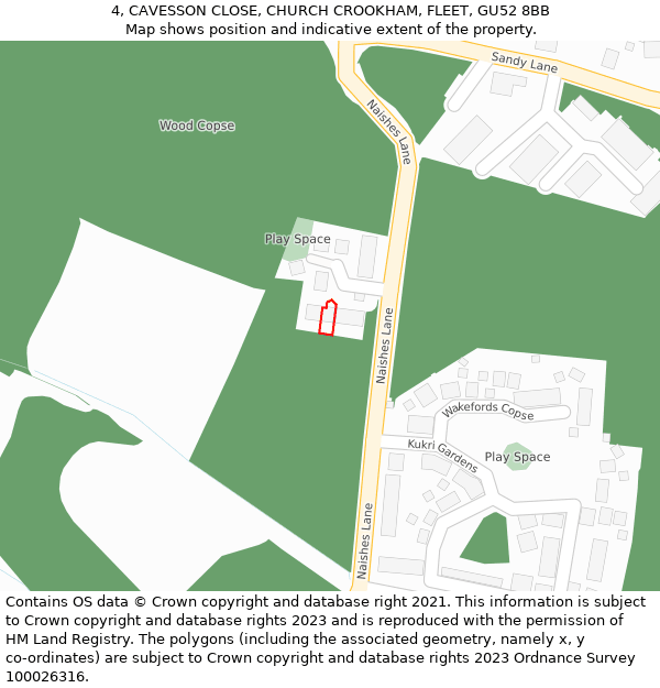4, CAVESSON CLOSE, CHURCH CROOKHAM, FLEET, GU52 8BB: Location map and indicative extent of plot