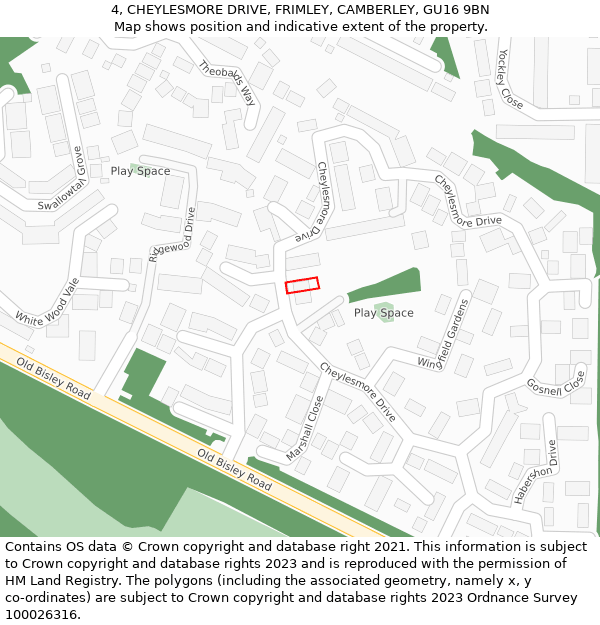 4, CHEYLESMORE DRIVE, FRIMLEY, CAMBERLEY, GU16 9BN: Location map and indicative extent of plot