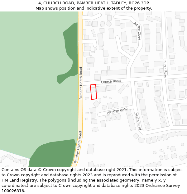 4, CHURCH ROAD, PAMBER HEATH, TADLEY, RG26 3DP: Location map and indicative extent of plot