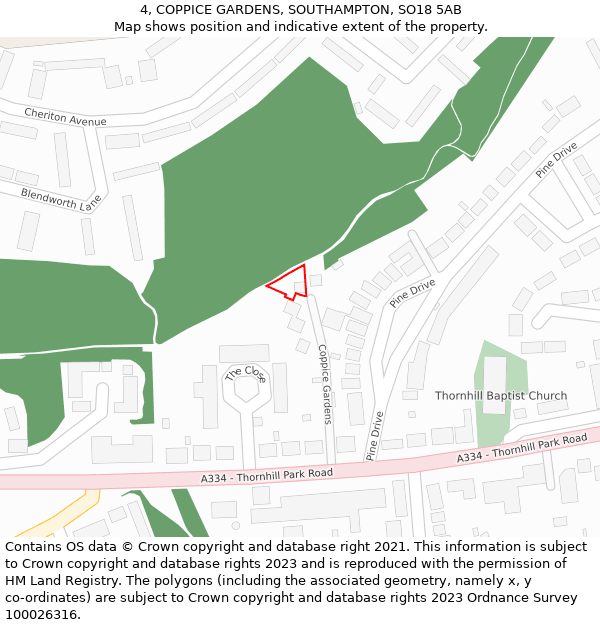 4, COPPICE GARDENS, SOUTHAMPTON, SO18 5AB: Location map and indicative extent of plot