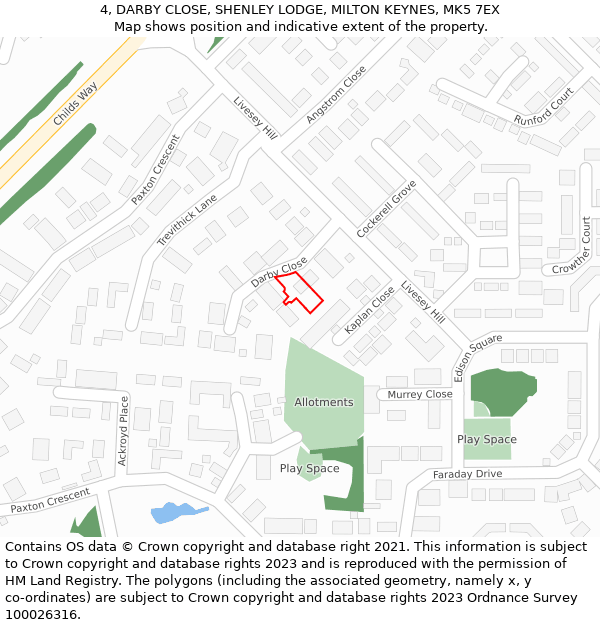 4, DARBY CLOSE, SHENLEY LODGE, MILTON KEYNES, MK5 7EX: Location map and indicative extent of plot