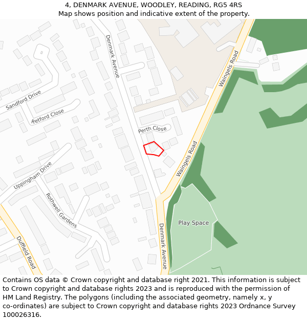 4, DENMARK AVENUE, WOODLEY, READING, RG5 4RS: Location map and indicative extent of plot