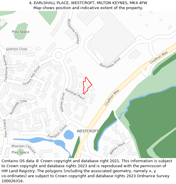 4, EARLSHALL PLACE, WESTCROFT, MILTON KEYNES, MK4 4FW: Location map and indicative extent of plot