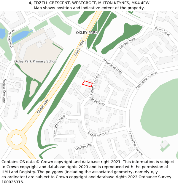 4, EDZELL CRESCENT, WESTCROFT, MILTON KEYNES, MK4 4EW: Location map and indicative extent of plot