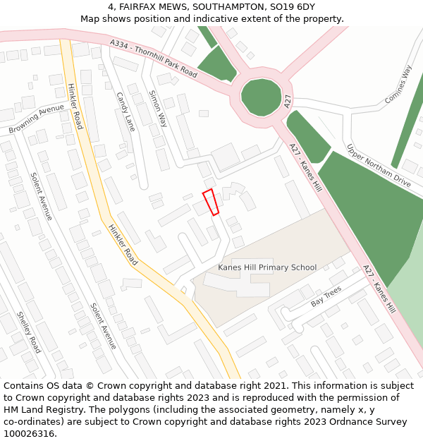 4, FAIRFAX MEWS, SOUTHAMPTON, SO19 6DY: Location map and indicative extent of plot