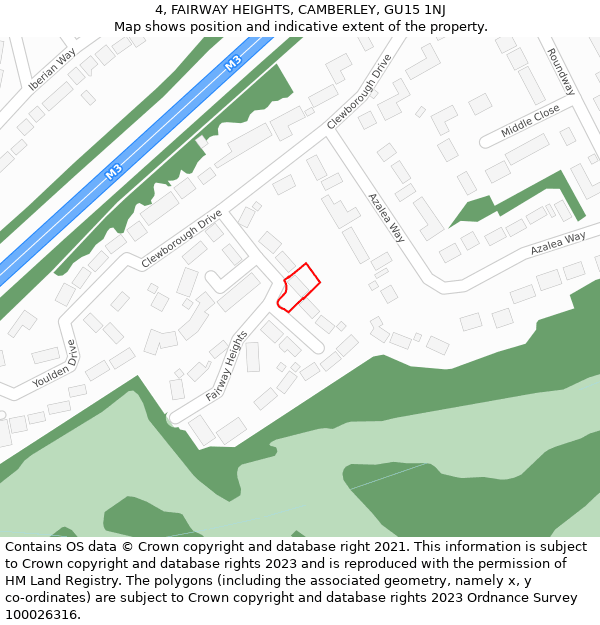 4, FAIRWAY HEIGHTS, CAMBERLEY, GU15 1NJ: Location map and indicative extent of plot