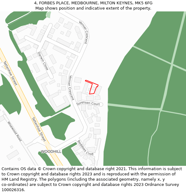 4, FORBES PLACE, MEDBOURNE, MILTON KEYNES, MK5 6FG: Location map and indicative extent of plot