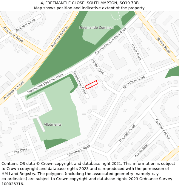 4, FREEMANTLE CLOSE, SOUTHAMPTON, SO19 7BB: Location map and indicative extent of plot