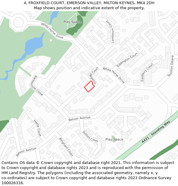 4, FROXFIELD COURT, EMERSON VALLEY, MILTON KEYNES, MK4 2DH: Location map and indicative extent of plot