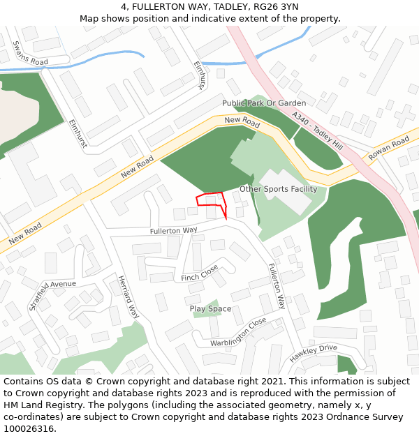 4, FULLERTON WAY, TADLEY, RG26 3YN: Location map and indicative extent of plot