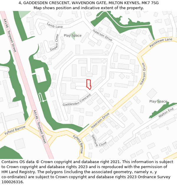 4, GADDESDEN CRESCENT, WAVENDON GATE, MILTON KEYNES, MK7 7SG: Location map and indicative extent of plot