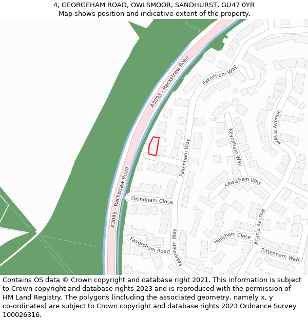 4, GEORGEHAM ROAD, OWLSMOOR, SANDHURST, GU47 0YR: Location map and indicative extent of plot