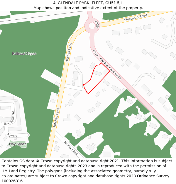 4, GLENDALE PARK, FLEET, GU51 5JL: Location map and indicative extent of plot