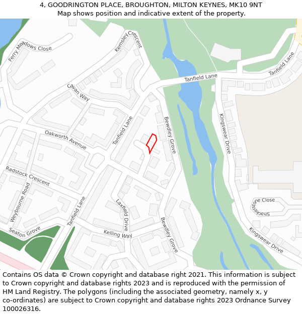 4, GOODRINGTON PLACE, BROUGHTON, MILTON KEYNES, MK10 9NT: Location map and indicative extent of plot