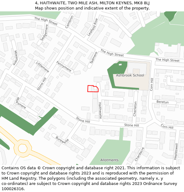 4, HAITHWAITE, TWO MILE ASH, MILTON KEYNES, MK8 8LJ: Location map and indicative extent of plot