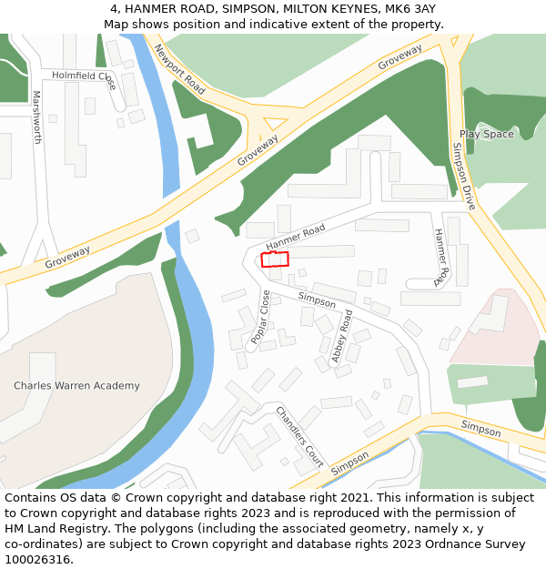 4, HANMER ROAD, SIMPSON, MILTON KEYNES, MK6 3AY: Location map and indicative extent of plot