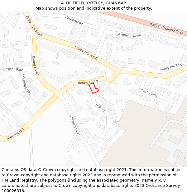 4, HILFIELD, YATELEY, GU46 6XP: Location map and indicative extent of plot