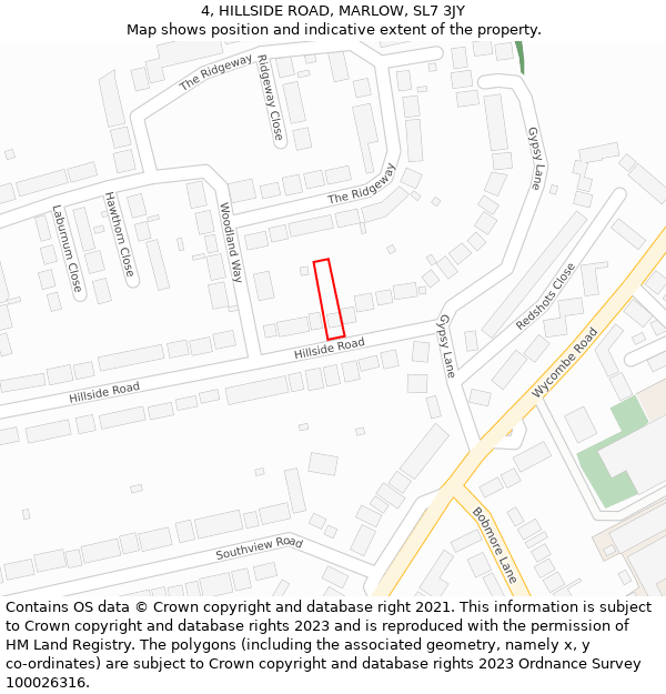 4, HILLSIDE ROAD, MARLOW, SL7 3JY: Location map and indicative extent of plot