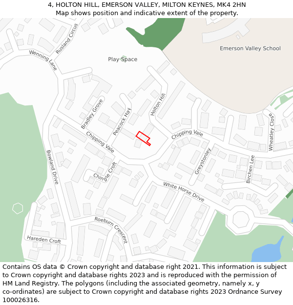 4, HOLTON HILL, EMERSON VALLEY, MILTON KEYNES, MK4 2HN: Location map and indicative extent of plot