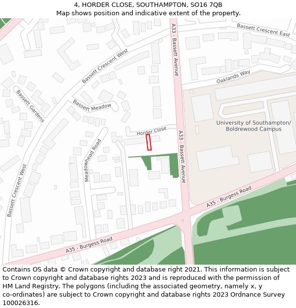 4, HORDER CLOSE, SOUTHAMPTON, SO16 7QB: Location map and indicative extent of plot