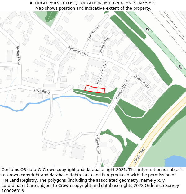 4, HUGH PARKE CLOSE, LOUGHTON, MILTON KEYNES, MK5 8FG: Location map and indicative extent of plot