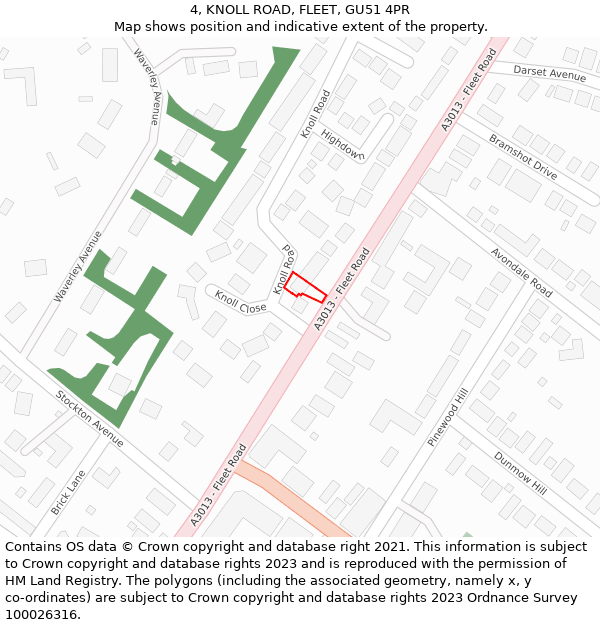 4, KNOLL ROAD, FLEET, GU51 4PR: Location map and indicative extent of plot