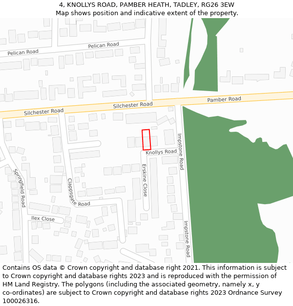 4, KNOLLYS ROAD, PAMBER HEATH, TADLEY, RG26 3EW: Location map and indicative extent of plot