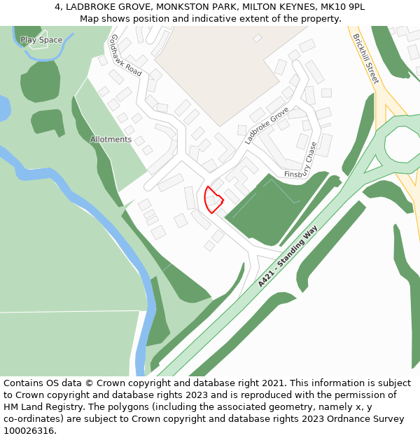 4, LADBROKE GROVE, MONKSTON PARK, MILTON KEYNES, MK10 9PL: Location map and indicative extent of plot