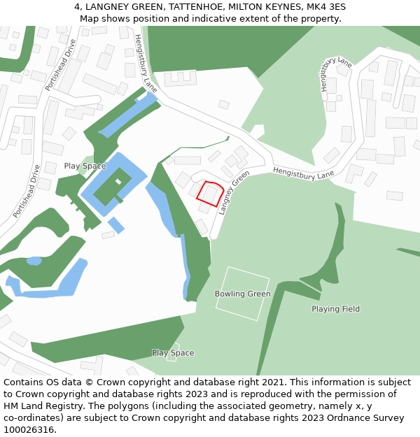 4, LANGNEY GREEN, TATTENHOE, MILTON KEYNES, MK4 3ES: Location map and indicative extent of plot