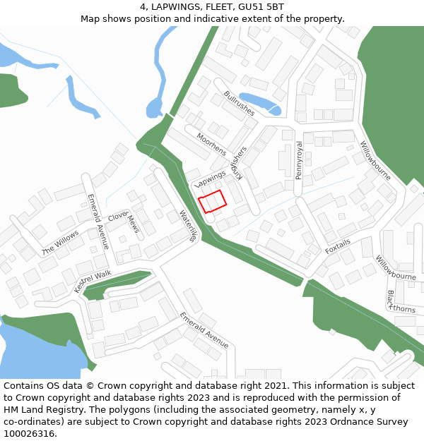 4, LAPWINGS, FLEET, GU51 5BT: Location map and indicative extent of plot