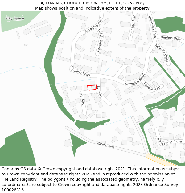 4, LYNAMS, CHURCH CROOKHAM, FLEET, GU52 6DQ: Location map and indicative extent of plot