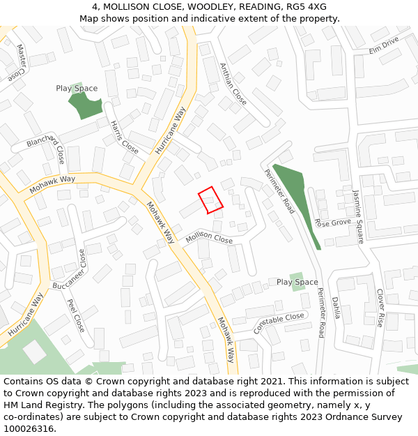 4, MOLLISON CLOSE, WOODLEY, READING, RG5 4XG: Location map and indicative extent of plot