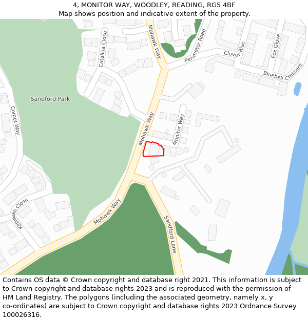 4, MONITOR WAY, WOODLEY, READING, RG5 4BF: Location map and indicative extent of plot