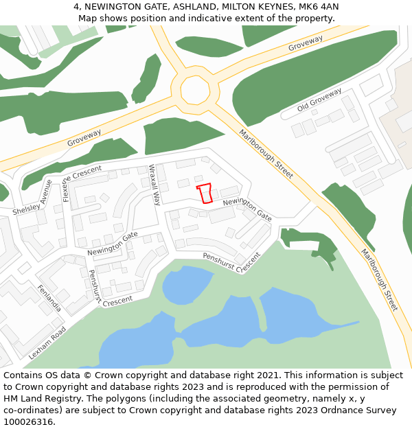 4, NEWINGTON GATE, ASHLAND, MILTON KEYNES, MK6 4AN: Location map and indicative extent of plot