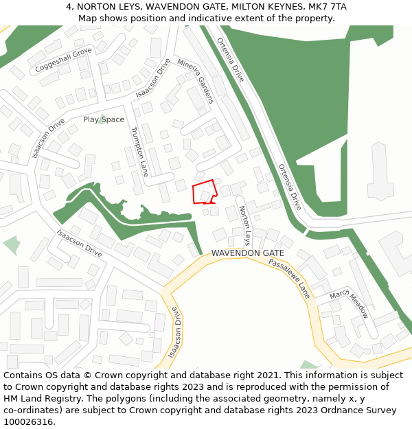 4, NORTON LEYS, WAVENDON GATE, MILTON KEYNES, MK7 7TA: Location map and indicative extent of plot