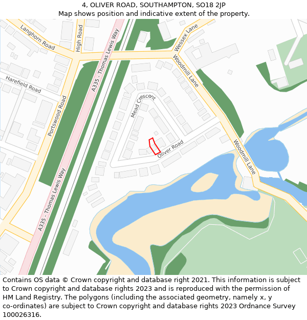 4, OLIVER ROAD, SOUTHAMPTON, SO18 2JP: Location map and indicative extent of plot