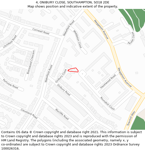 4, ONIBURY CLOSE, SOUTHAMPTON, SO18 2DE: Location map and indicative extent of plot