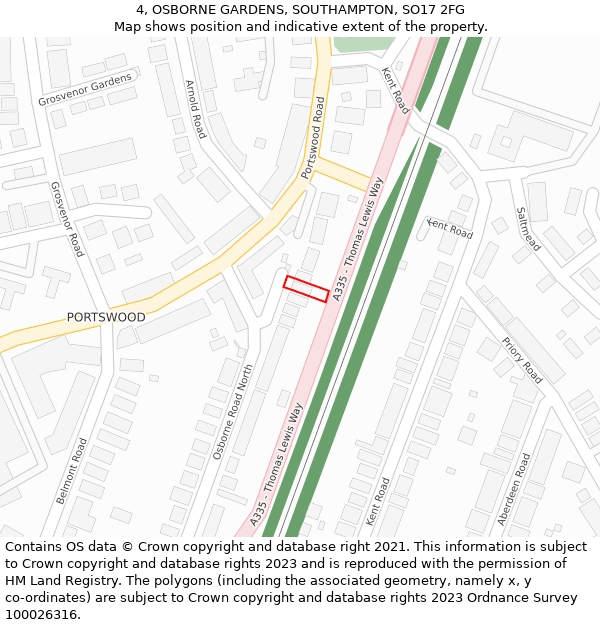 4, OSBORNE GARDENS, SOUTHAMPTON, SO17 2FG: Location map and indicative extent of plot