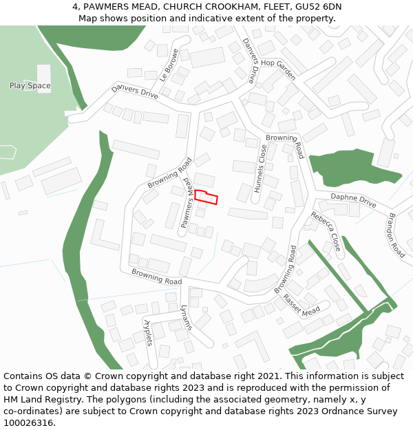 4, PAWMERS MEAD, CHURCH CROOKHAM, FLEET, GU52 6DN: Location map and indicative extent of plot