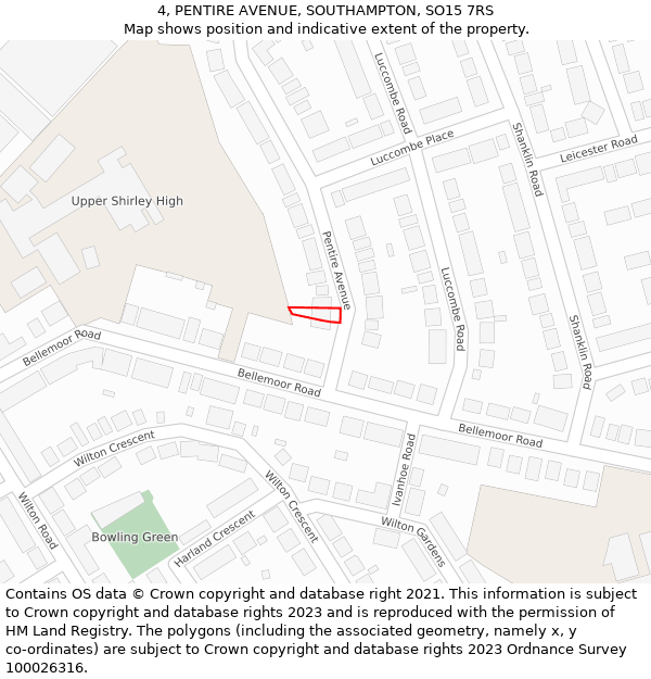 4, PENTIRE AVENUE, SOUTHAMPTON, SO15 7RS: Location map and indicative extent of plot