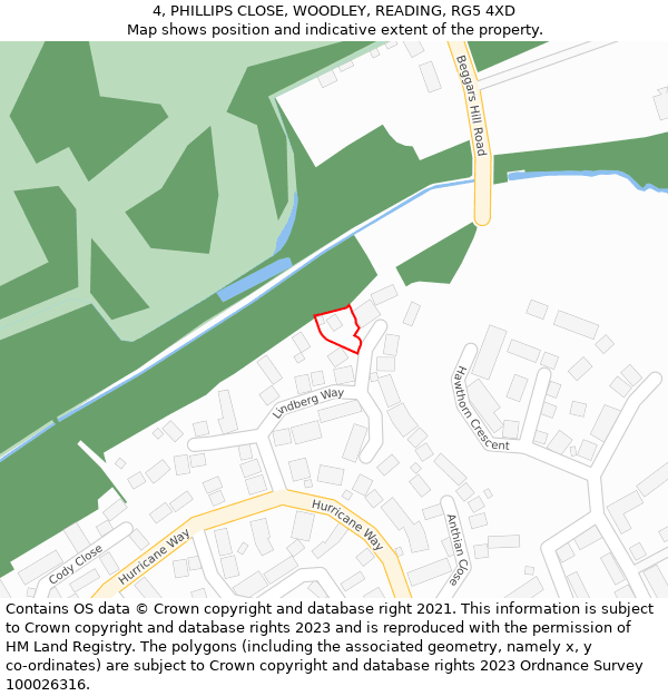 4, PHILLIPS CLOSE, WOODLEY, READING, RG5 4XD: Location map and indicative extent of plot