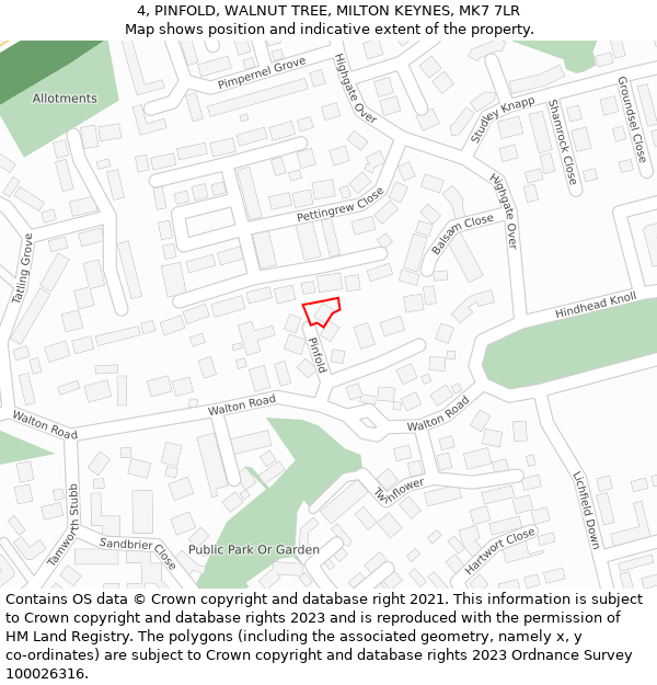 4, PINFOLD, WALNUT TREE, MILTON KEYNES, MK7 7LR: Location map and indicative extent of plot