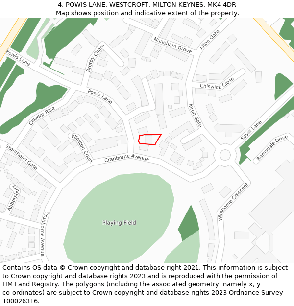 4, POWIS LANE, WESTCROFT, MILTON KEYNES, MK4 4DR: Location map and indicative extent of plot