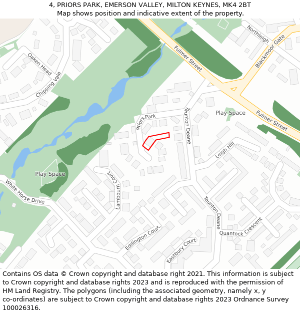 4, PRIORS PARK, EMERSON VALLEY, MILTON KEYNES, MK4 2BT: Location map and indicative extent of plot
