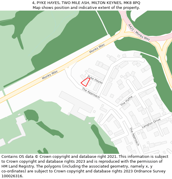 4, PYKE HAYES, TWO MILE ASH, MILTON KEYNES, MK8 8PQ: Location map and indicative extent of plot