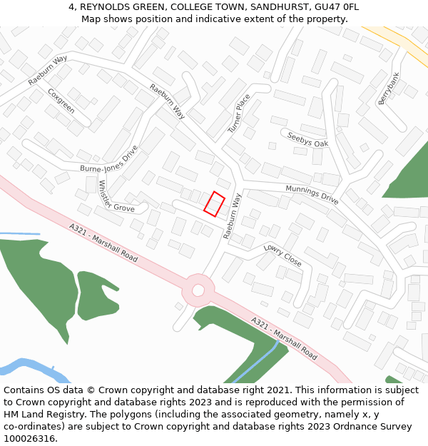 4, REYNOLDS GREEN, COLLEGE TOWN, SANDHURST, GU47 0FL: Location map and indicative extent of plot