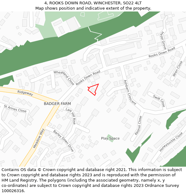 4, ROOKS DOWN ROAD, WINCHESTER, SO22 4LT: Location map and indicative extent of plot