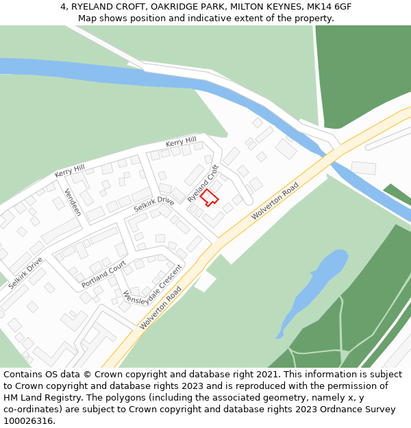 4, RYELAND CROFT, OAKRIDGE PARK, MILTON KEYNES, MK14 6GF: Location map and indicative extent of plot