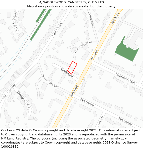 4, SADDLEWOOD, CAMBERLEY, GU15 2TG: Location map and indicative extent of plot